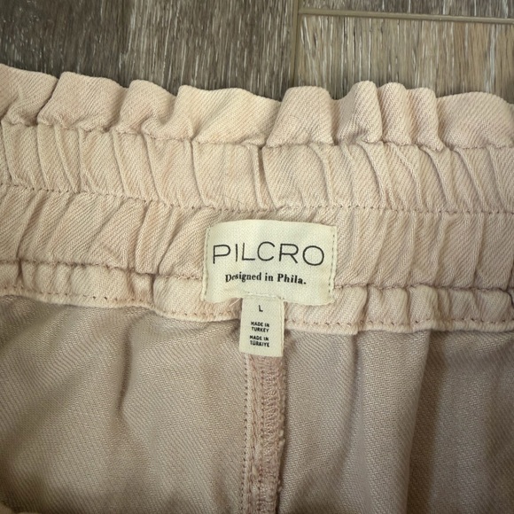 Anthropologie Sz L Pilcro Cream metallic Drawstring high waisted shorts - Picture 3 of 7